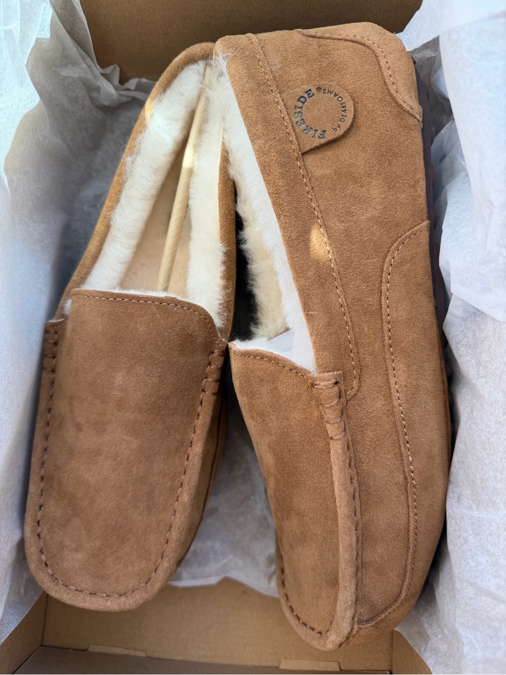 Fireside by Dearfoams NEW 10- Slippers Leather Genuine Shearling